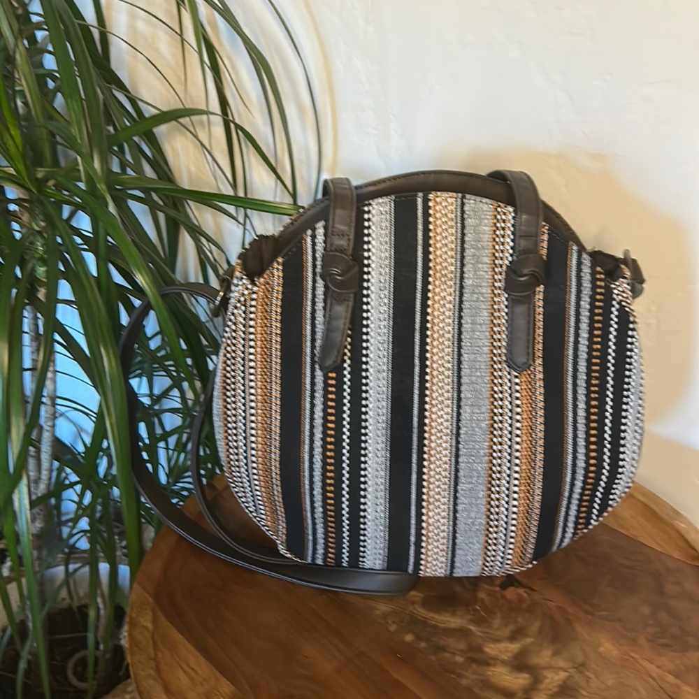 Boho Circle Woven Striped Crossbody / Shoulder Two Way Bag